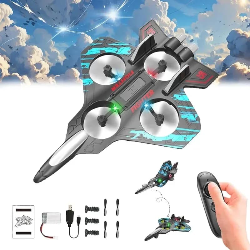 Aereo telecomandato V17 Jet Fighter Stunt Rc Aereo 360 ° Giocattolo modello di caccia telecomandato Circling con luci a LED