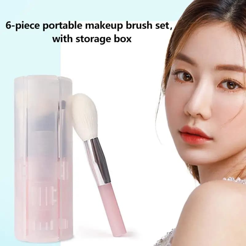Set di pennelli per trucco portatile di dimensioni mini, 6 pezzi, con supporto arrotolabile con setole morbide per un look professionale