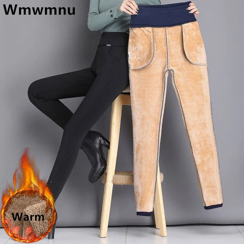 Pantaloni a matita invernali Super caldi da donna di grandi dimensioni 6xl addensati in pile foderati Slim Pantalones a vita alta Leggings in lana di agnello da ufficio