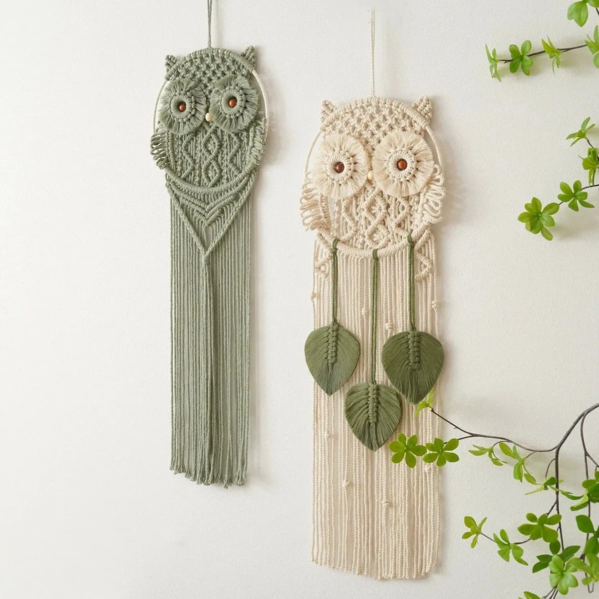 Owl Tapestry Hand-Woven Owl Dream Catcher Wall Hanging Tassel With Fringes For Room And Bedroom Decoration Creative Wall Pendant