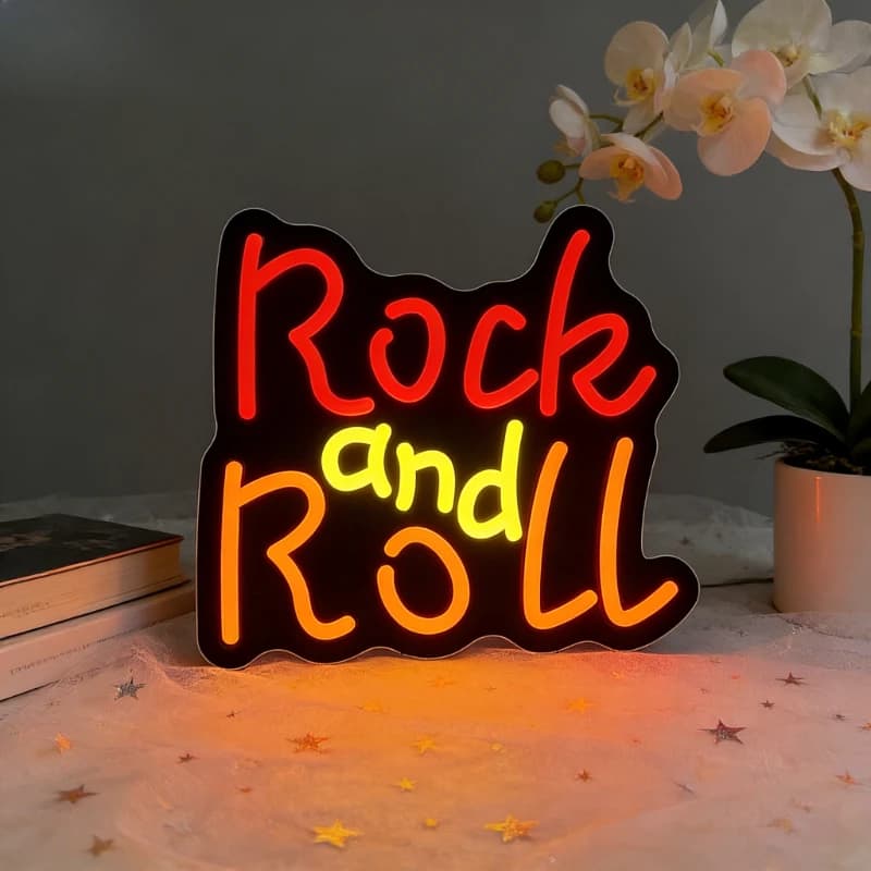 Insegna LED Neon Rock and Roll per Camera da Letto, Bar, Sala Musica, Decorazione Murale, Tema Musicale Retrò, Arredamento Vintage per Casa, Regalo per Appassionati di Rock