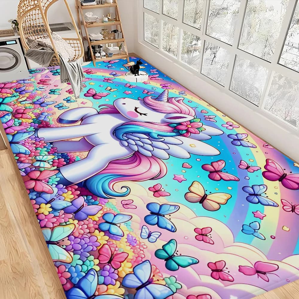 Cartoon Unicorn Animal Tappetino da bagno Camera dei bambini Decorazione camera da letto Balcone Zerbino antiscivolo Soggiorno Comodino Tappeti