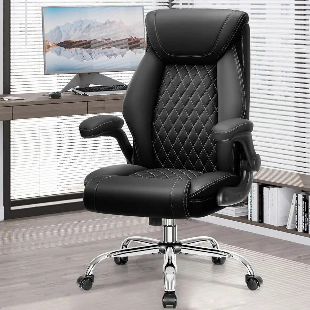Ergonomic High Back Desk Chair for Big and Tall, Breathable Leather with Lumbar Support and Flip-Up Armrests, Computer Gaming Ch
