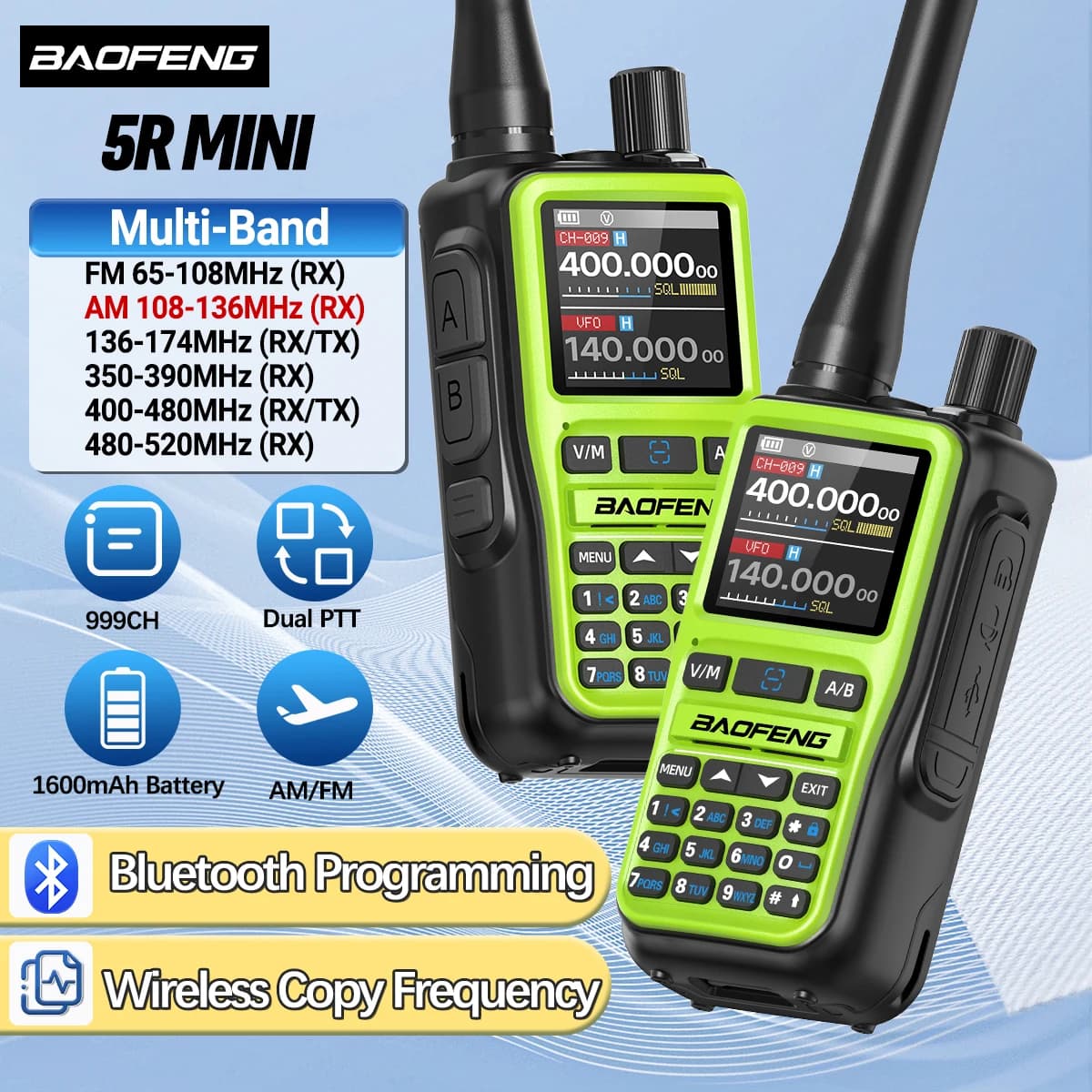 BAOFENG UV-5R Mini Walkie Talkie Multi Band|Programmazione Bluetooth Frequenza di copia wireless|Radioamatore portatile a lungo raggio 999CH