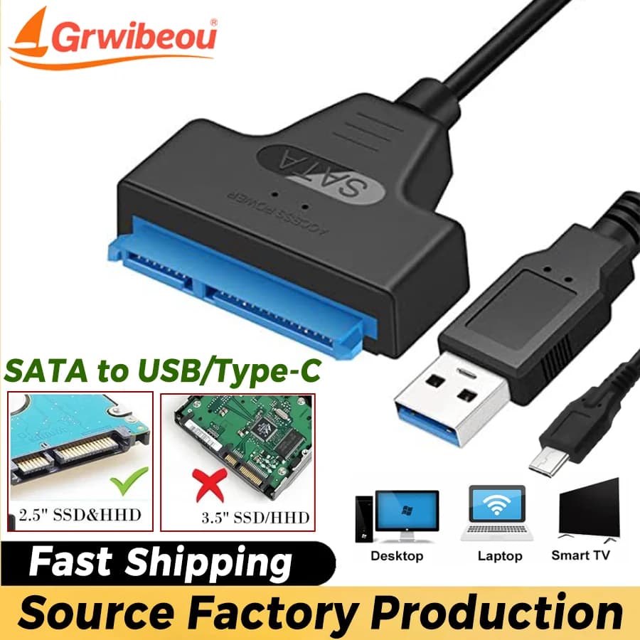 Adattatore da SATA a USB 3.0/2.0, cavo da SATA a USB C per HDD/SSD esterno da 2,5 pollici, adattatore per disco rigido, connettore per computer, convertitore.