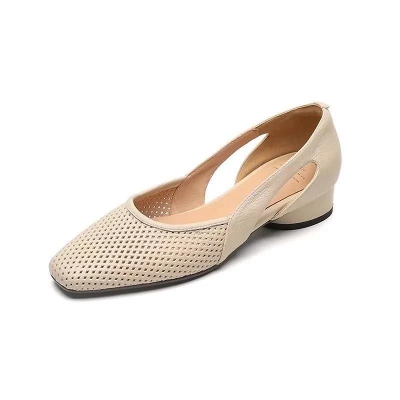 Scarpe basse da donna primavera estate traspiranti con punta quadrata e tacco basso - Scarpe da ufficio casual con suola morbida stile vintage francese