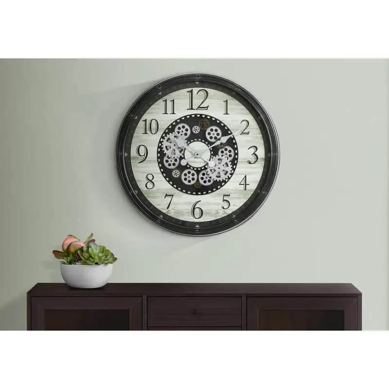 Orologio da parete rotondo oversize da 30", meccanismo a ingranaggi, design transitorio marrone