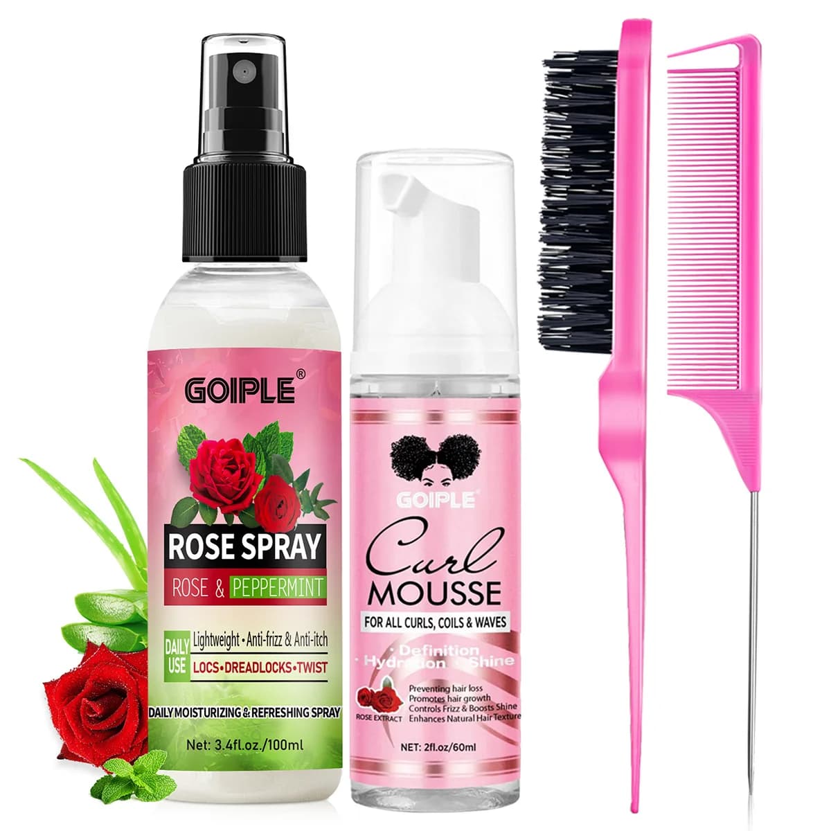Valentine's Day Gift for Girlfriend/Wife Providing Moisture and Hold Rose & Mint Hair Spray Curl Mousse Set for Braids,Wave,Curl