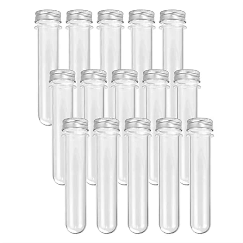 AB43-15 PCS Provette in plastica trasparente da 100 ml Provette per caramelle Gumball con tappi a vite e 1 spazzola per la pulizia per la festa nuziale