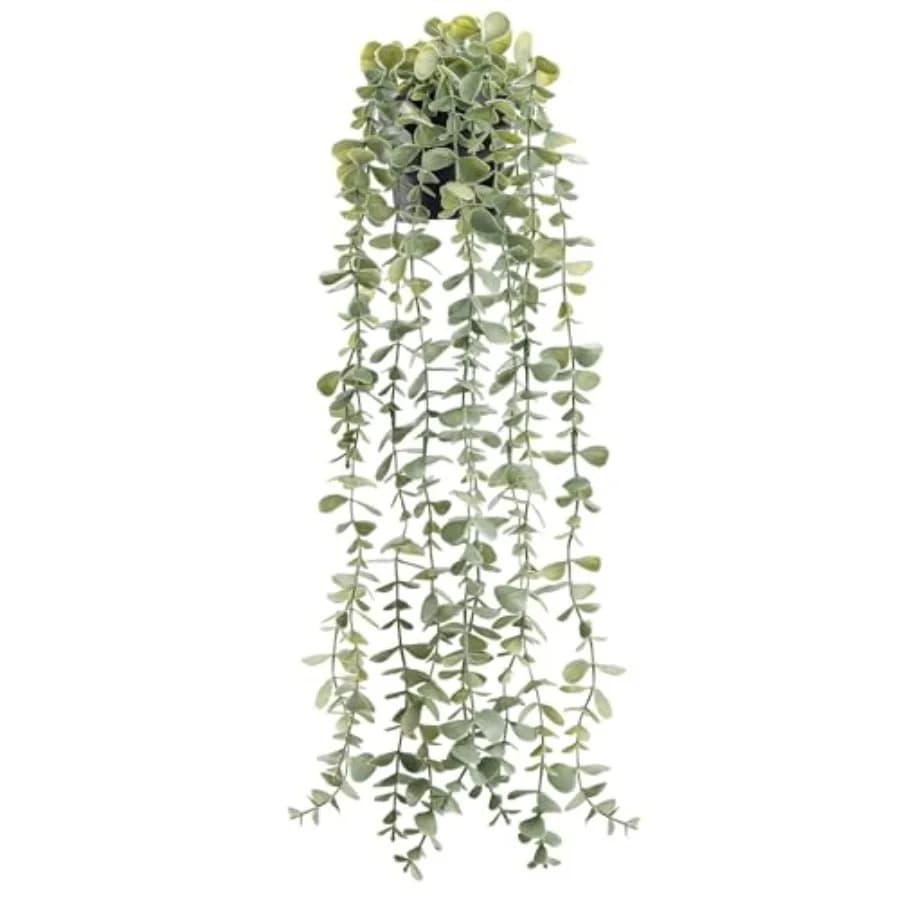 1Pcs Fake Plants Hanging Artificial Potted Faux Eucalyptus Plants for Modern Boho Farmhouse Bathroom Office Desk Wall Art Shelf