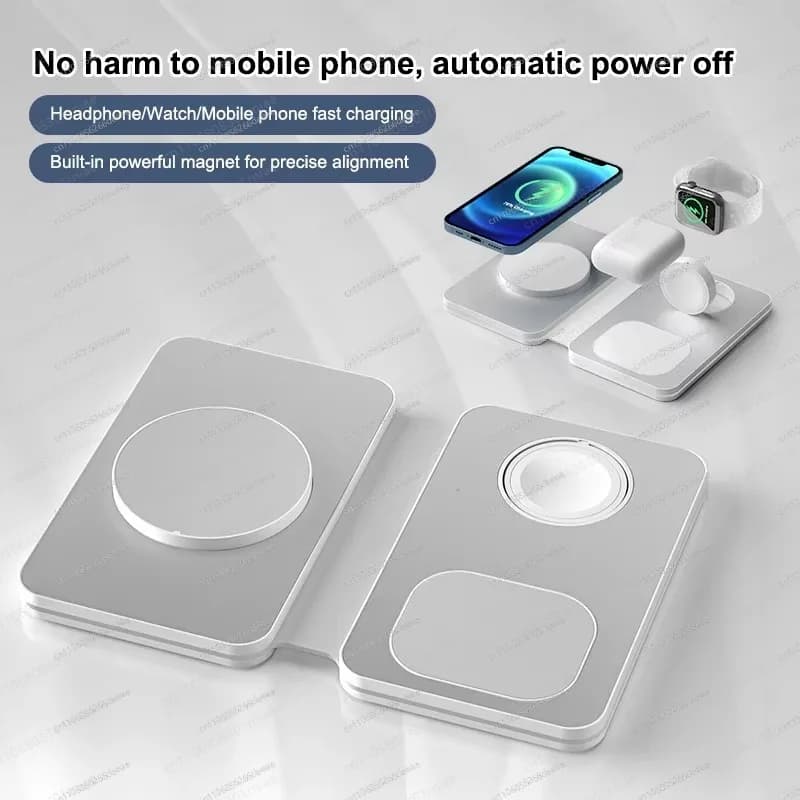 Caricatore Wireless Magnetico Pieghevole 3-in-1 in Metallo, Supporto di Ricarica Multifunzionale da Scrivania, Regalo Aziendale-YBJ