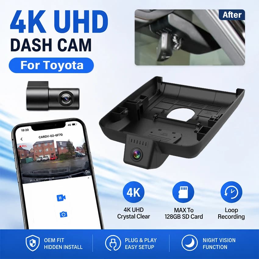 For Toyota BZ4X 2022-2026 Plug and Play 4K Dash Cam for Car Camera Recorder Dashcam WIFI Car Dvr Recording Devices Accessories