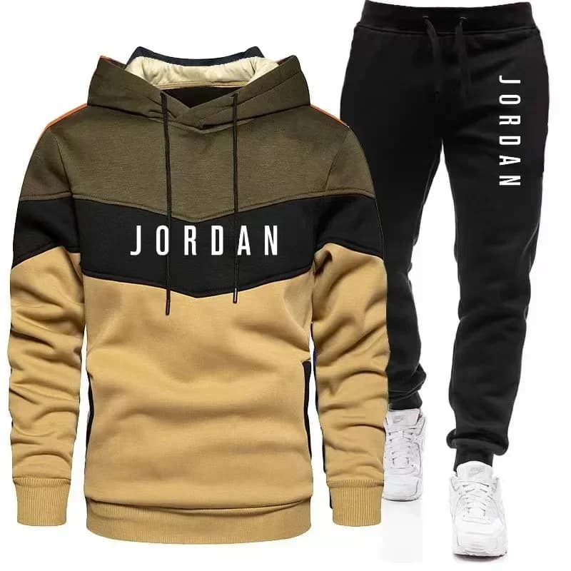 Men's Autumn Winter Graphic Print Tracksuit Set Casual Colorblock Hoodie and Pants Premium Quality Jogging Sportswear