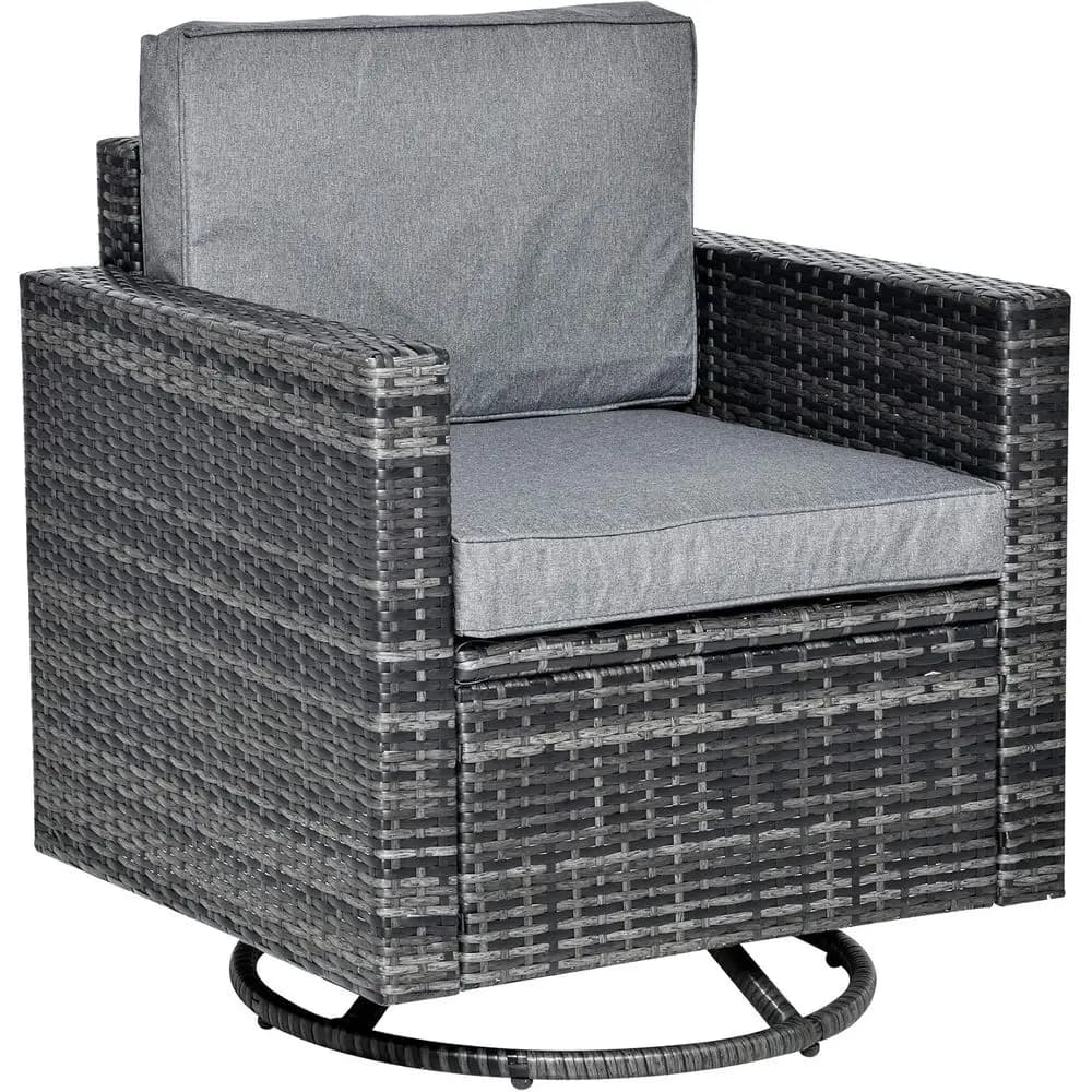 360 ° Swivel rocking chair with cushion, PE wicker, suitable for patio, garden, terrace, porch, grey steel structure