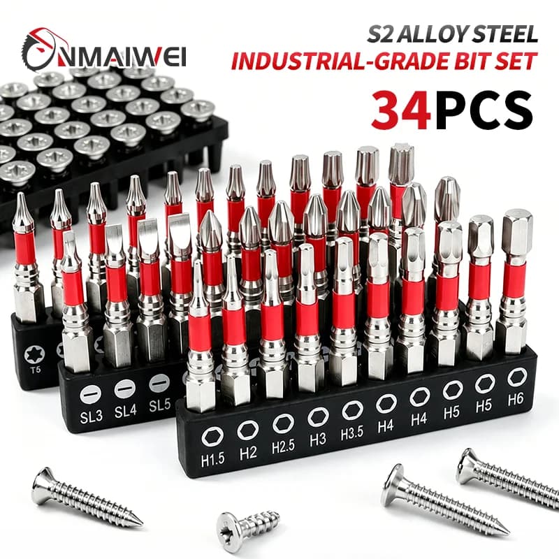 34Pcs Magnetic Screwdriver Bit Set 1/4" Hex Shank S2 Steel Phillips Slotted Torx Hex Bit Kit for Electric Drill Power Tool