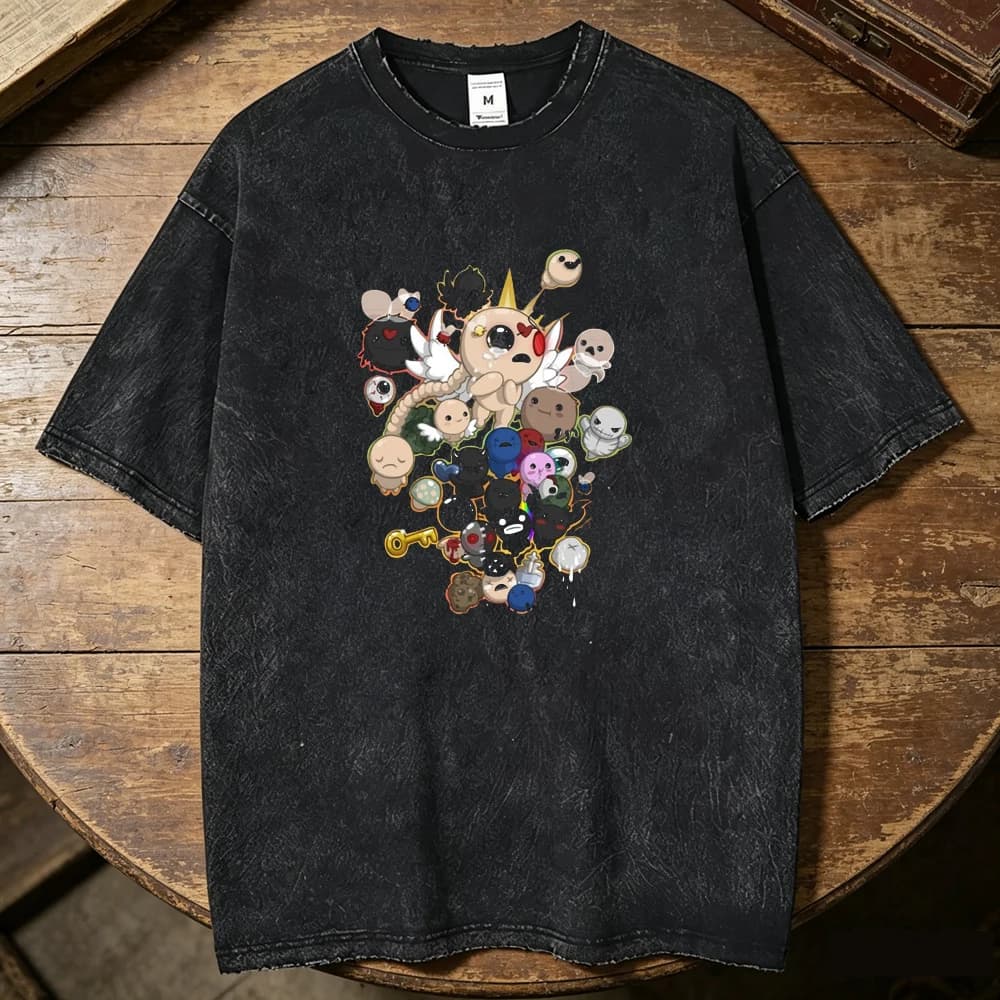 the Binding of Isaac cotton Vintage Washed shirt men Trendy Pop Culture kawaii Y2k 2000s tshirt Punk Comfortable Grunge hip hop