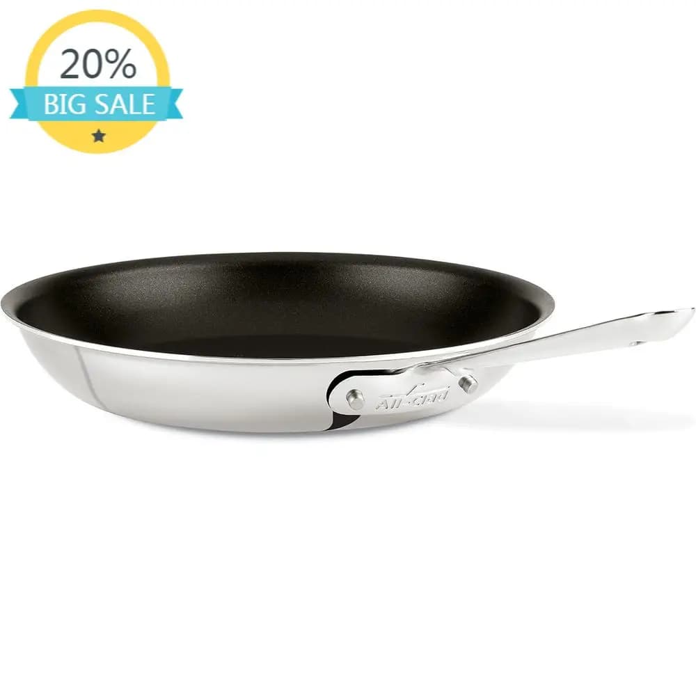 Padella Antiaderente a Triplo Strato in Acciaio Inox da 12 Pollici, Adatta per Induzione, Forno e Grill, Utensile da Cucina Professionale, Argento