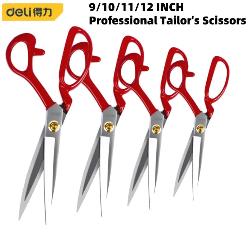 Deli 9/10/11/12 Inch Professional Tailor's Scissors Embroidery Scissor Multifunction Household Hand Tool Fabric Sewing Cutter