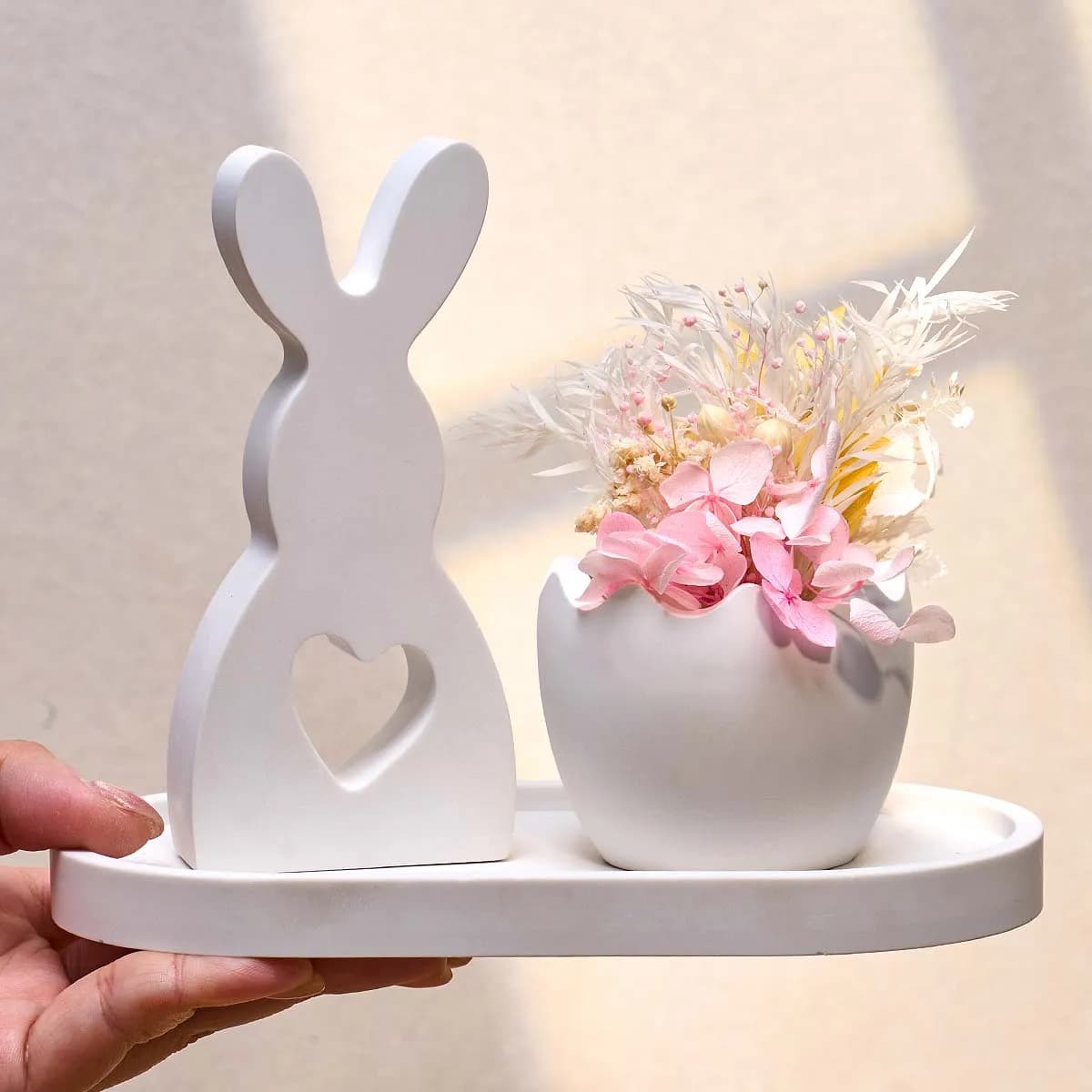 Set di Stampi in Silicone 3D a Forma di Coniglio per Candele, Vassoio Ovale, Vaso per Fiori, Scatola Portaoggetti, Kit per Creazioni in Gesso e Resina, Decorazioni Pasquali per la Casa