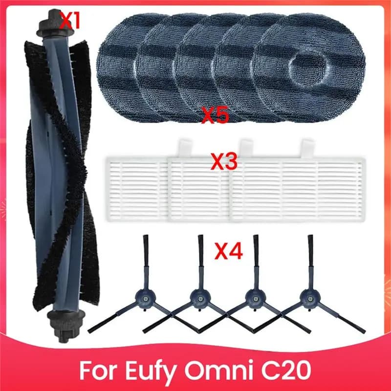 Kit di accessori di ricambio ABEZ per aspirapolvere robot Eufy Omni C20, spazzola principale, spazzola laterale, filtro Hepa, panno per la pulizia.