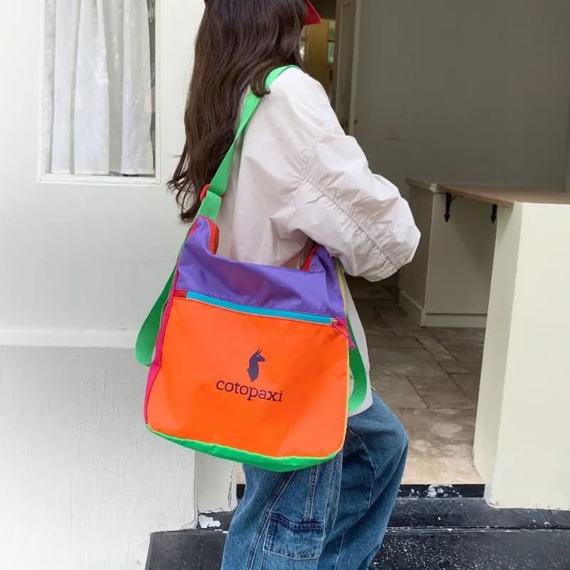 Colors Blocking Crossbody Beach Bag Dopamine Women Handbag Muti-function Outdoor Storage Bag Large Makeup Pouch Travel Organizer