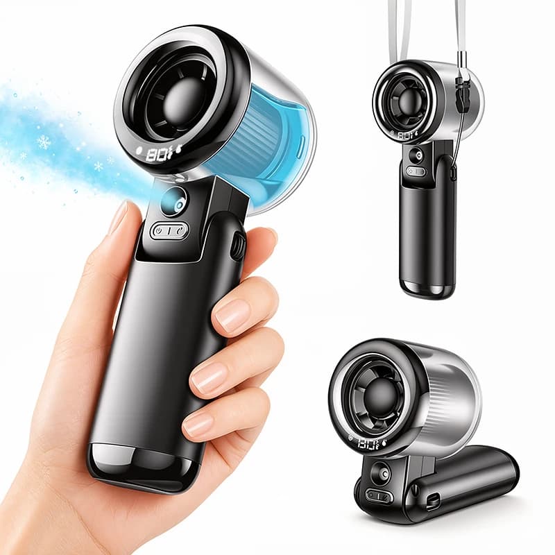 Portable Mini Fan Water Mist Spray Fan 3600mAh 5 Speeds Handheld Foldable Neck Hanging Small Fans Humidifier USB Rechargeable
