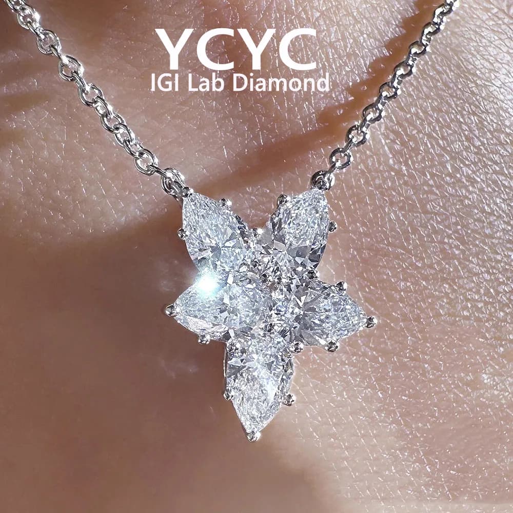 14k Gold White Necklace 5pcs Pear Cut IGI Lab Grown Diamond Dainty Necklace Pendant