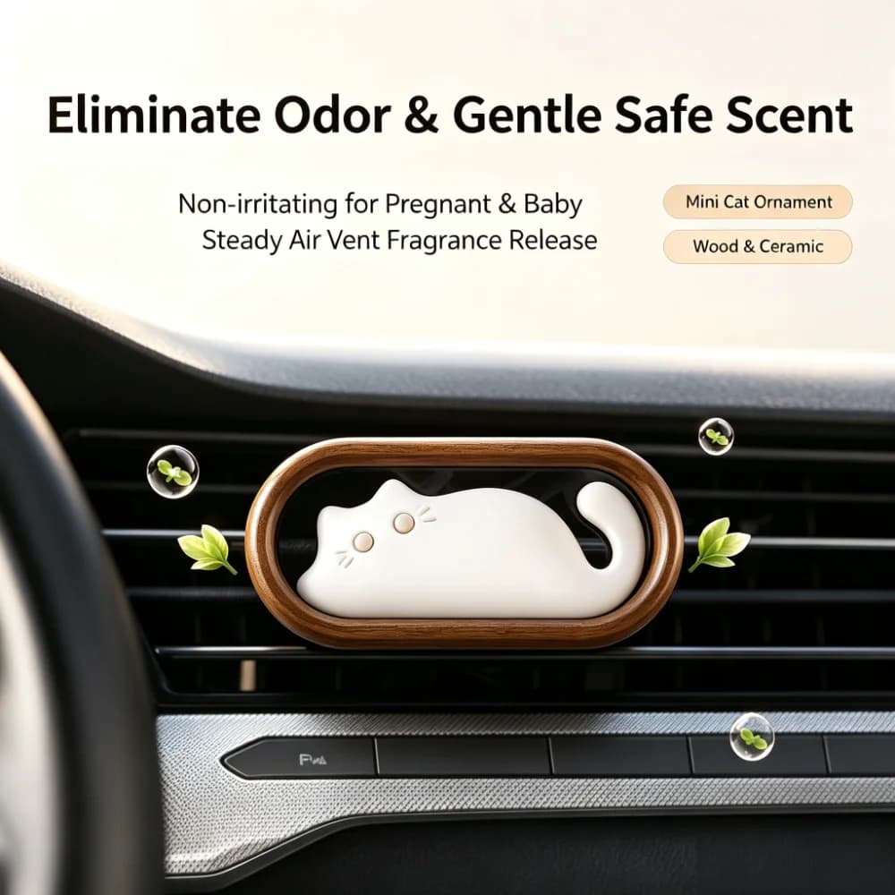 Unique Cat Shaped Car Vent Air Freshener, Mild Fragrance, Long-lasting Deodorizing Wood Ceramic, Car Diffusion, Cute Car Interio