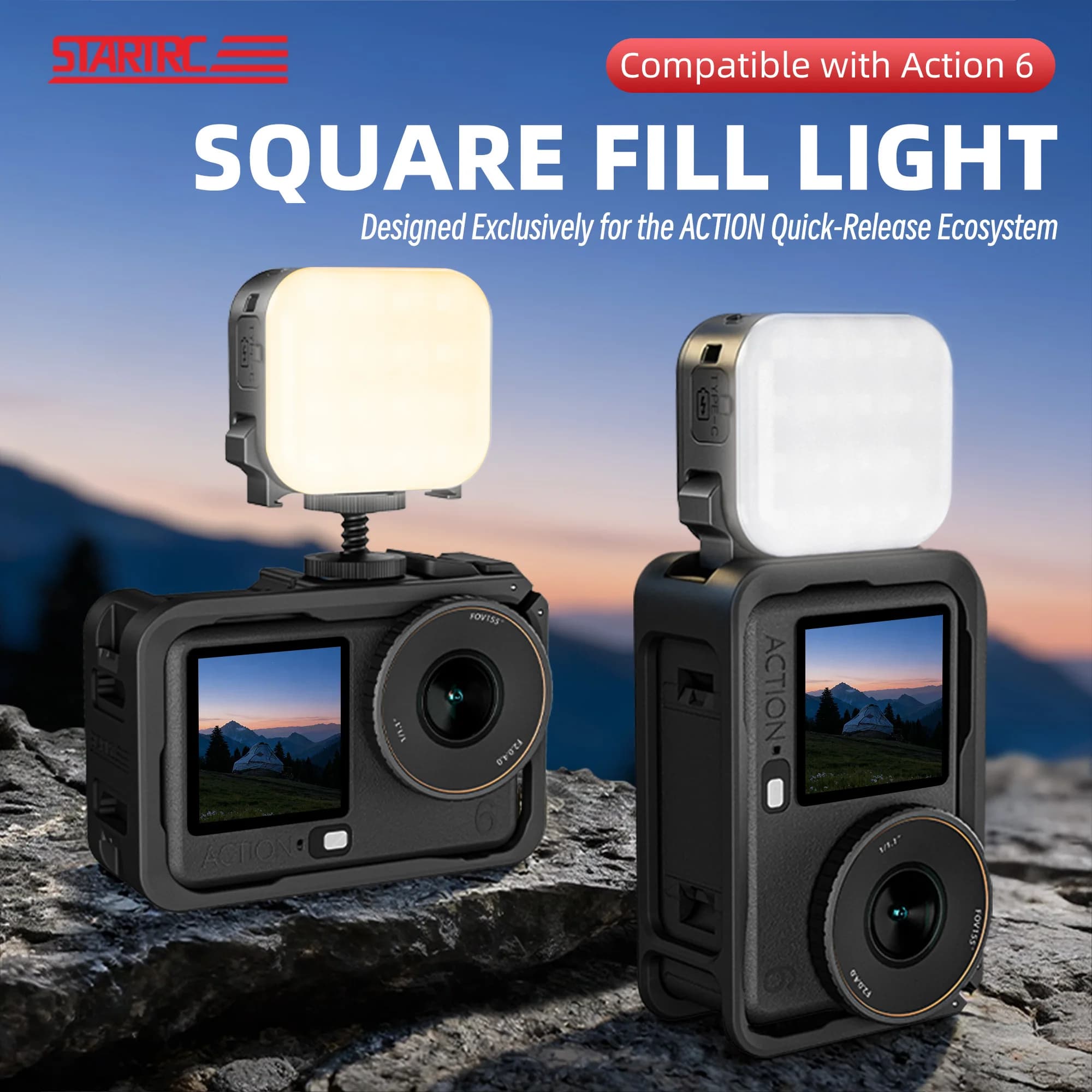 Luce di riempimento magnetica a sgancio rapido per DJI Action 6 Osmo Nano, accessori per fotocamera, luce selfie quadrata