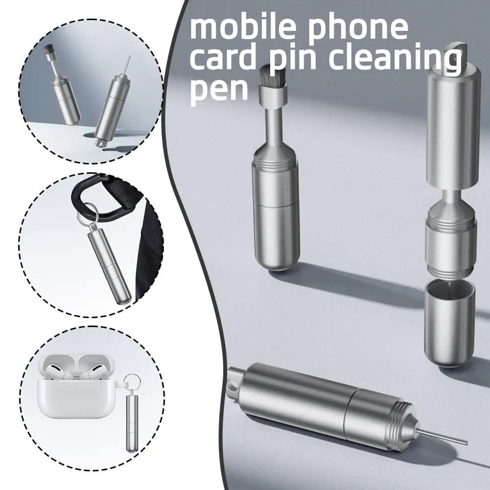 2-in-1 aluminum alloy SIM card removal tool with electric pin to extract card and portable keychain cleaner for mobile phones