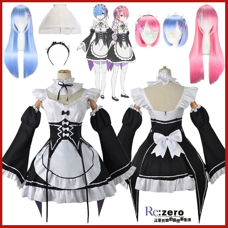 Anime Ram Rem Lolita Meid Cosplay Costume Re Life In A Different World From Zero Kara Hajimeru Isekai Seikatsu Dress Wig Suits