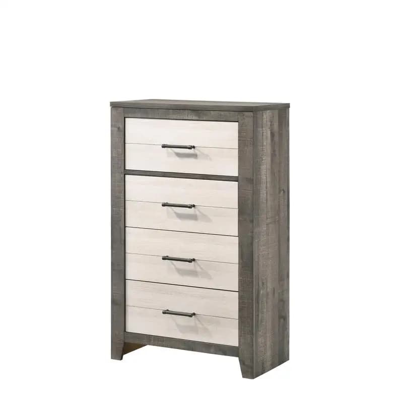 Cassettiera bicolore con 4 cassetti, comodo contenitore sul comodino, maniglie in metallo in grigio e beige