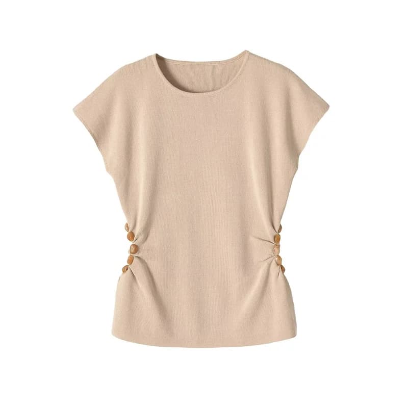 Women's Top 2026 New Fashion Summer Short-Sleeve Round-Neck Top with Side Hollow-out Stylish Chic Personality Ladies T-shirt