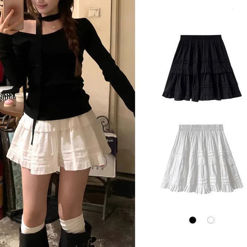 Summer Girls Korean Fashion Thin Cake Skirts Female Elegant Ballet High Waist Skirts Lady Solid A-line Short Dress