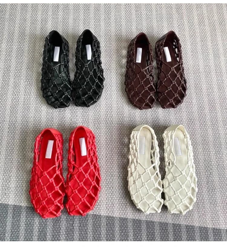 Sandali traspiranti intrecciati in rete vento dolce e fresco Sandali traspiranti da donna 2025 Estate Nuove scarpe con foro per rete da pesca con suola morbida Sandalias De Mujer