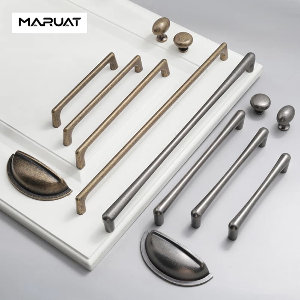 MARUAT Maniglie Vintage per Mobili con Foro Singolo - Spaziatura Fori 320mm, in Bronzo, Argento Anticato e Oro per Armadi e Cassetti