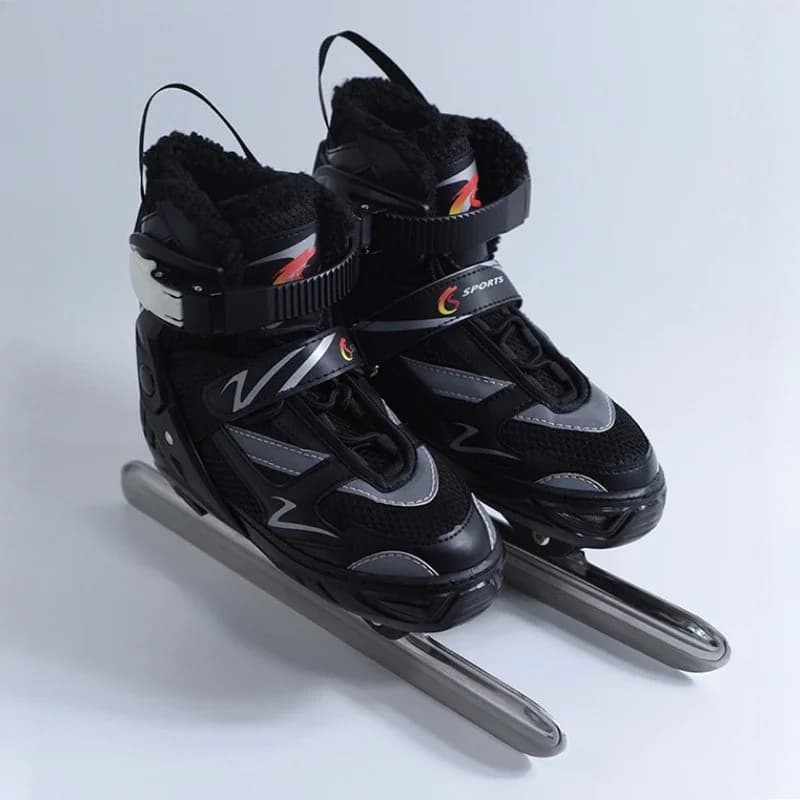 Pattini da Ghiaccio Regolabili per Bambini e Adulti, Scarpe da Pattinaggio di Velocità con Fodera in Pile Caldo, Stivali da Hockey su Ghiaccio con Lama in Acciaio, Pattini per Allenamento Invernale