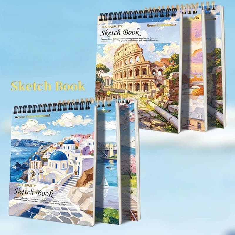 A4 Sketchbook with Oil Painting Landscape Cover Thickened Drawing Notebook Art Sketch Pad for Art Students Painting Creation