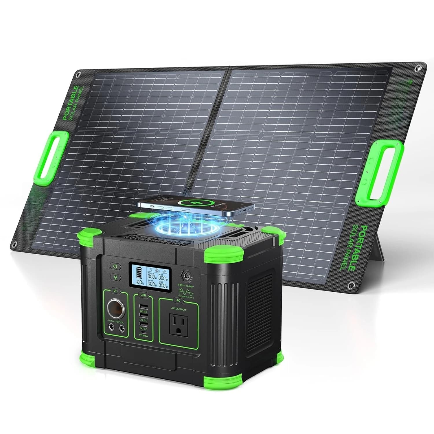 Stazione di Alimentazione Portatile da 300W con Pannello Solare Portatile da 100W, 288.6Wh USB-C PD60W 300W Onda Sinusoidale Pura, Personalizzabile