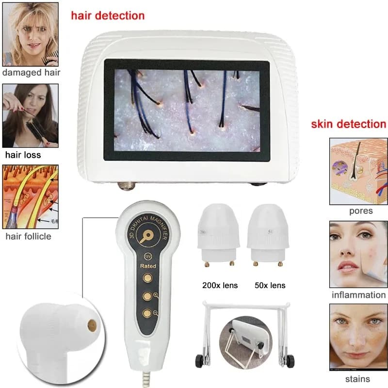 50X/200X Hair Follicle Scalp Skin Analyzer Detection Magnifying Microscope LCD Digital Dermatoscope Scalp Hair Detector Tester