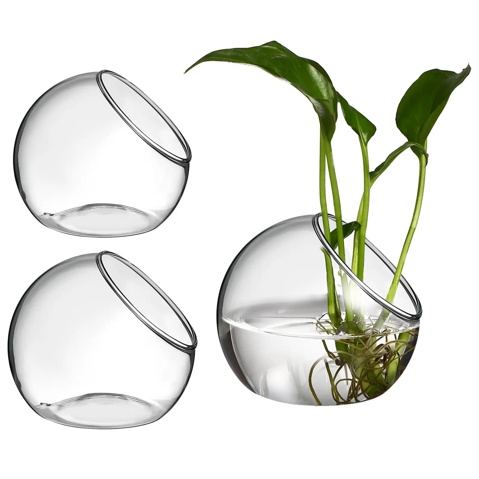 3 Pcs Glass Terrarium Bowl Terrariums Case Artificial Plants Air Containers Flower Holder Pots Plant Container For Home Office
