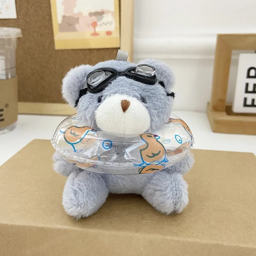 Car Key Chain PVC Swimming Bear Keychain Cartoon Stuffed Goggles Animal Pendant Transparent Korean Style Bear Key Ring Daily