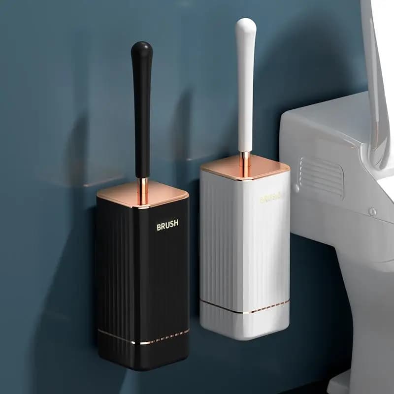 Set di spazzole per WC in silicone con manico lungo, montaggio a parete senza fori, asciugatura rapida, a prova di perdite, per la pulizia profonda del bagno, durevole, multiuso