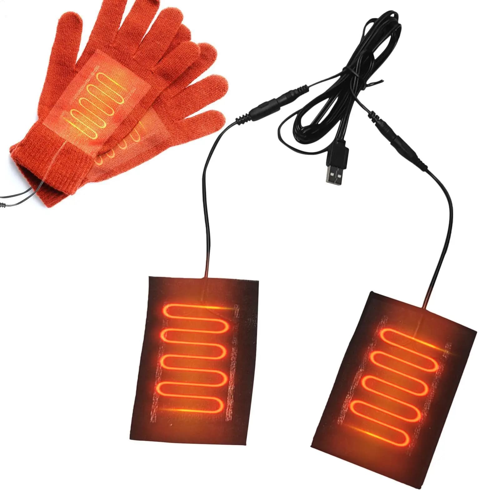 1 Pair Electric USB Gloves Heater Carbon Fiber Clothes Heated Gloves Pad for Outdoor Winter Camping Hiking Ski Cycling