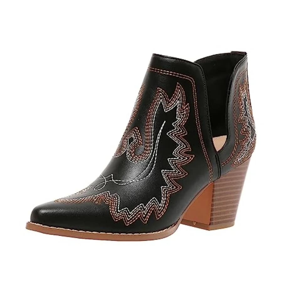 Stivali da Cowboy SelRoys per Donna, Stivaletti Western con Ricami, Punta Appuntita, Tacco Grosso, Modello Corto