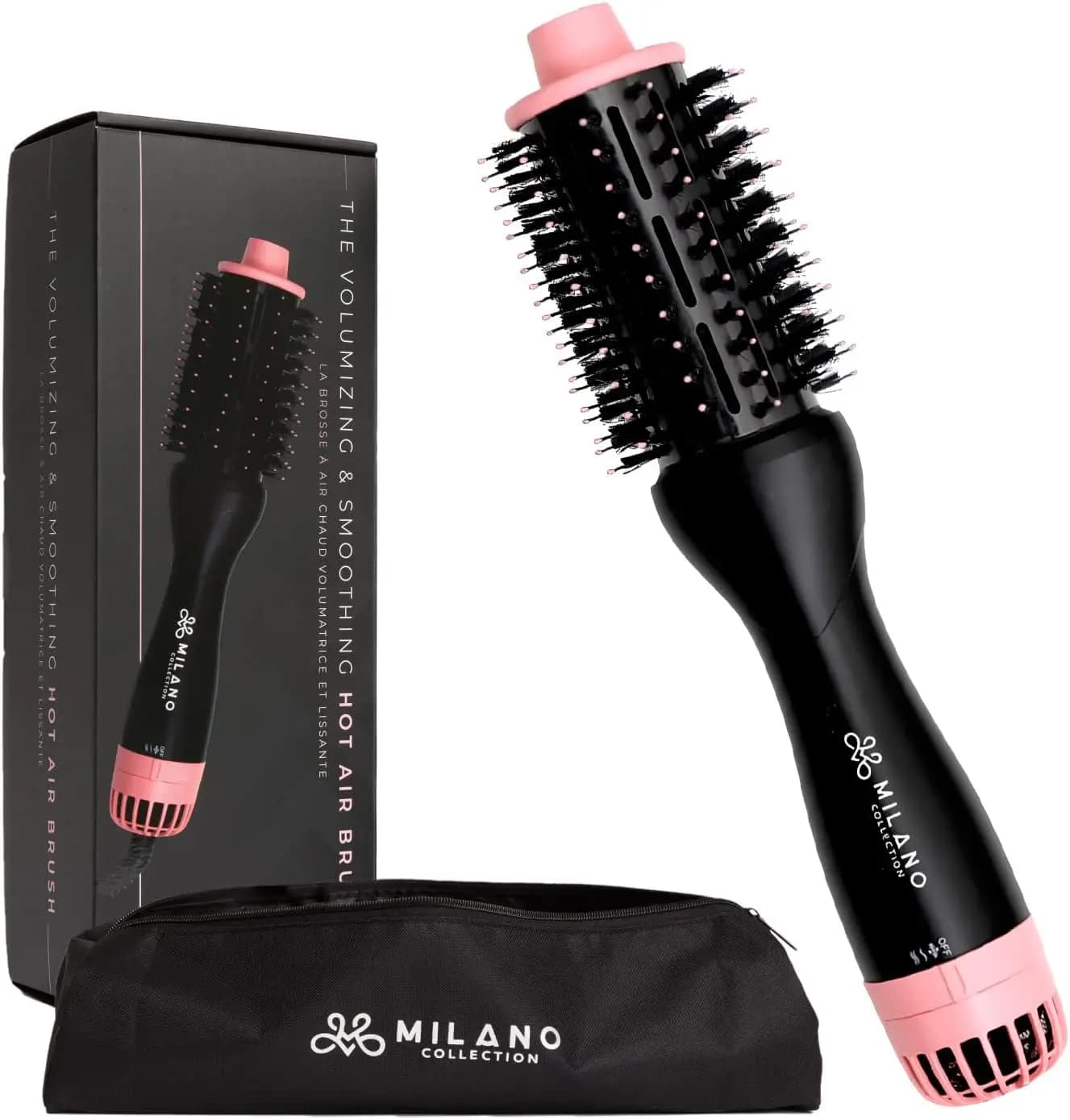 Spazzola Asciugacapelli ad Aria Calda per Parrucche e Capelli Naturali, Styling Rapido con Volume, Barilotto Rotondo Leggero
