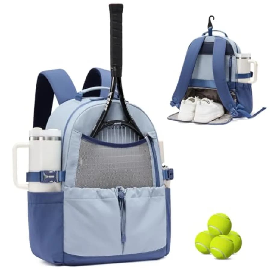 Borsa da Tennis per Donne e Uomini, Adatta per Racchette da 27 Pollici, Zaino da Tennis con Scomparto Ventilato per Scarpe e Tasca Impermeabile, Ideale per Pickleball