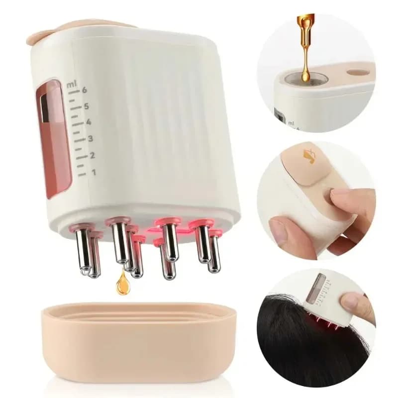 Massaggiatore per cuoio capelluto con testa a microcorrente 625nm Terapia della luce a LED Pettine per massaggio a vibrazione Medicina Applicatore di olio liquido Pettine per la crescita dei capelli