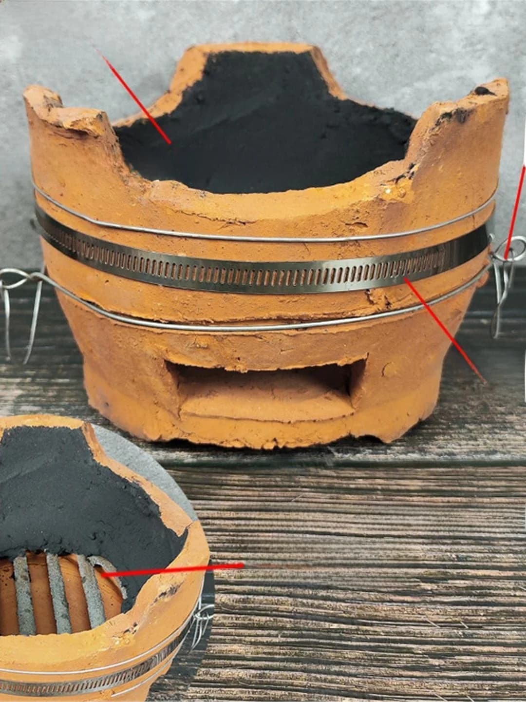 Forno BBQ a carbone in argilla rossa fatto a mano, stile tradizionale, a legna, per hot pot e arrosti, attrezzatura da campeggio per esterni