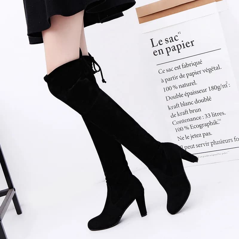 Women boots Boots on the knee in stretch fabric Long boots with platform Boots with fashionable sock Strong cuts High heels pointed